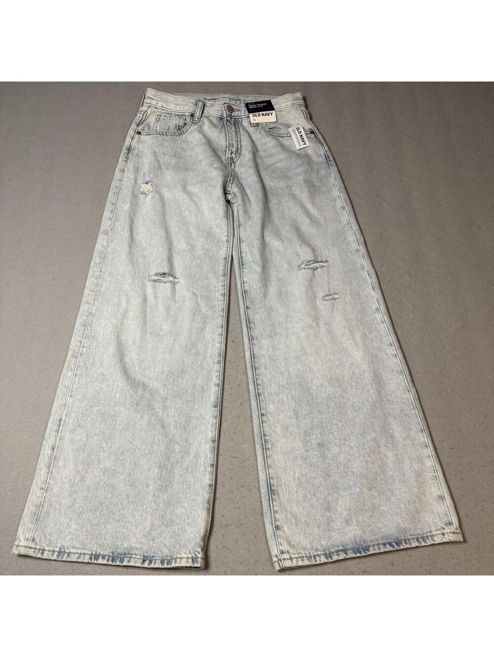 Old‎ Navy Super Baggy Wide Leg Jeans Women's 12 High Rise Distressed Light Wash